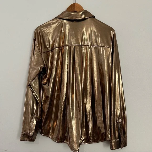 Anthropologie Shine  Gold Button Down Shirt  L - Picture 3 of 16